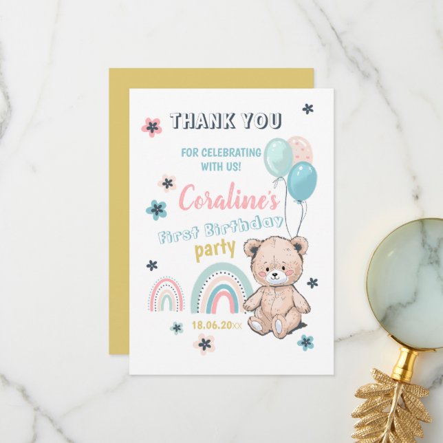 Cartões de agradecimento planos para 1º aniversári (Frente/Verso In Situ)