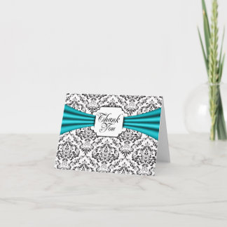 Cartões de Agradecimento Preto Branco Aqua Damask