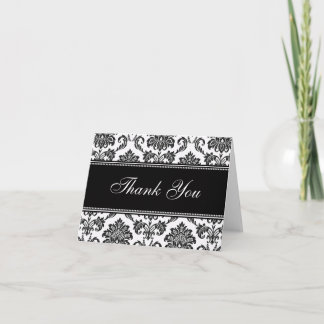 Cartões de Agradecimento Preto Damask