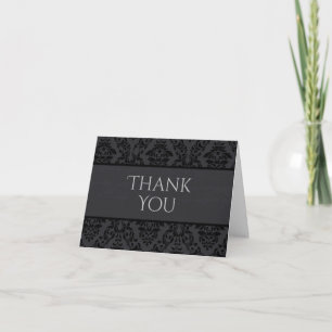 Cartões de Agradecimento Preto e Cinza Damask