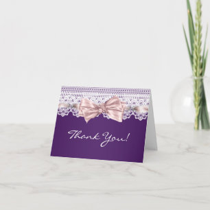 Cartões de Agradecimento Renda Branca Rosa Roxo
