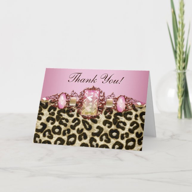 Cartões de agradecimento rosa Chic Leopard (Frente)