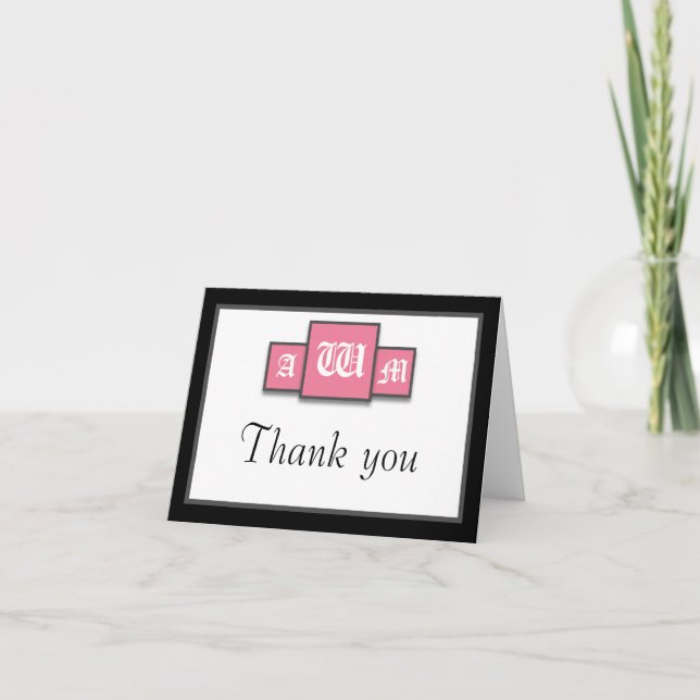 Cartões de Agradecimento Rosa Moderno Tri-Monogram (Frente)