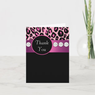 Cartões de Agradecimento Rosa Quente Preto Leopard