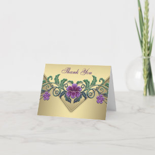 Cartões de Agradecimento Roxo Petúnia Dourado