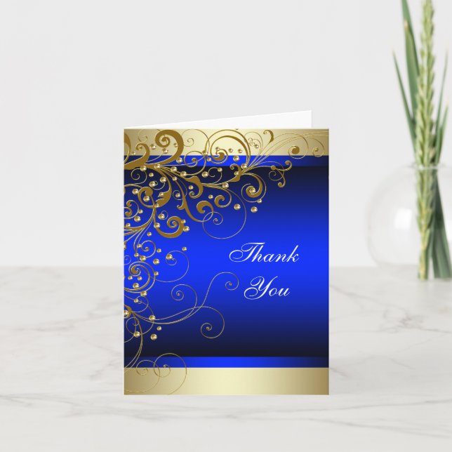 Cartões de Agradecimento Royal Blue Dourado (Frente)