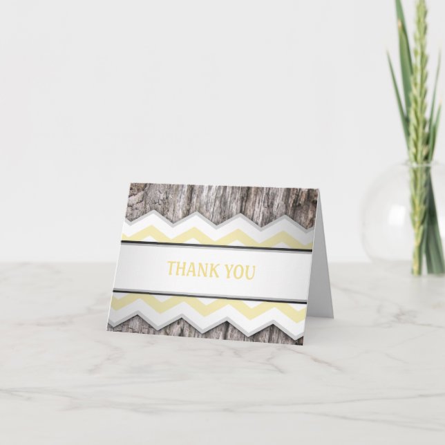 Cartões de Agradecimento Rústicos Amarelo Chevron  (Frente)