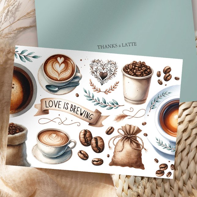 Cartões de Agradecimento Temáticos de Café, Obriga (wedding thank you cards wedding and bridal shower love is brewing coffee theme by Do Tell A Belle)
