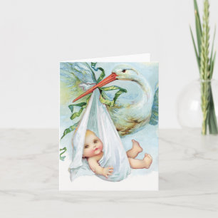 Cartões de Agradecimento Vintage Blue Stork