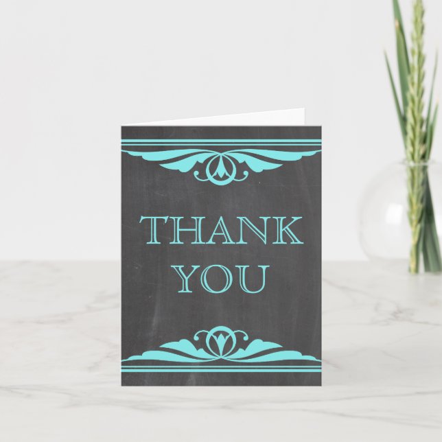 Cartões de agradecimentos Aqua Deco Chalkboard (Frente)