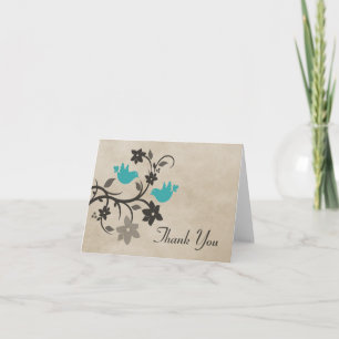 Cartões de agradecimentos Aqua Floral Lovebird