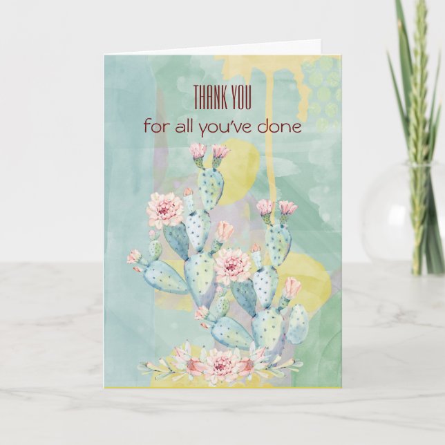 Cartões de agradecimentos Aquarela Cactus (Frente)