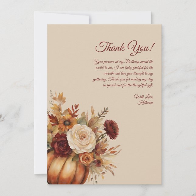 Cartões de agradecimentos Aquarela Pumpkin e Flore (Frente)