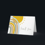cartões de agradecimentos Arco-Íris de Pastel de 5<br><div class="desc">Este primeiro cartões de agradecimentos de aniversário apresenta um arco-íris azul pastel e mostarda esquisito com elogios ao sol e uma elegante letra de escrita. Este é o perfeito cartões de agradecimentos de aniversário para sua celebração boêmica,  verão ou jardim.</div>