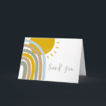 cartões de agradecimentos Arco-Íris de Pastel de 5<br><div class="desc">Este primeiro cartões de agradecimentos de aniversário apresenta um arco-íris azul pastel e mostarda esquisito com elogios ao sol e uma elegante letra de escrita. Este é o perfeito cartões de agradecimentos de aniversário para sua celebração boêmica,  verão ou jardim.</div>