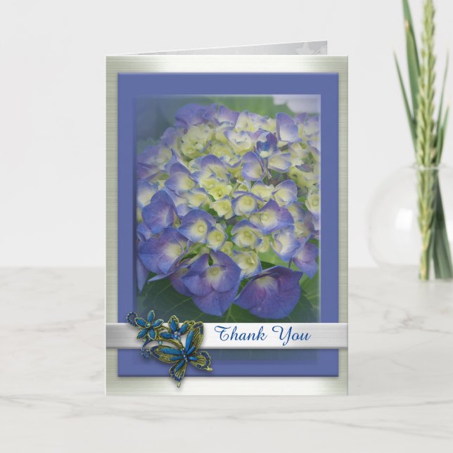 Cartões de agradecimentos azul Hydrangea vazio (Frente)