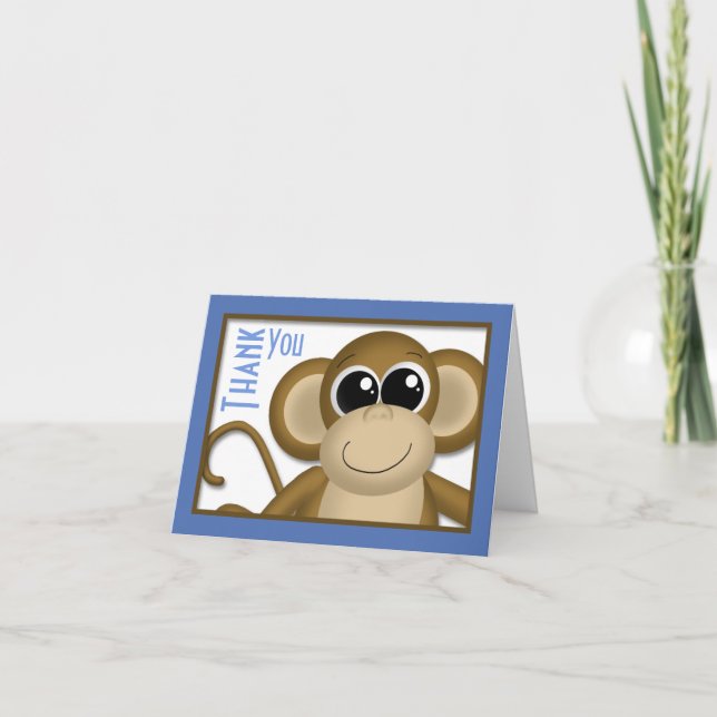 Cartões de agradecimentos azul macaco-macaco (Frente)