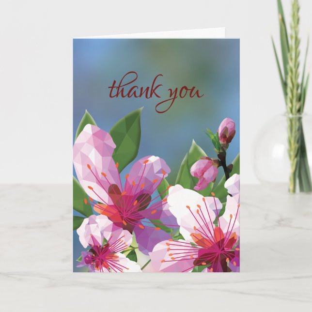 Cartões de agradecimentos Baixo Poly Cherry Blosso (Frente)