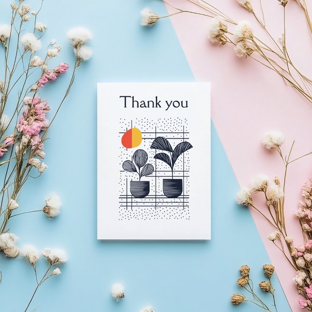 Cartões de agradecimentos Botânico Abstrato modern (Modern thank you card featuring bold navy botanical illustrations and minimalist patterns.)