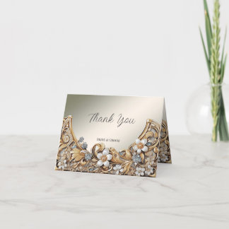 Cartões de agradecimentos branco Dourado decorativ
