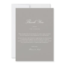 Cartões de agradecimentos branco e Cinza de script