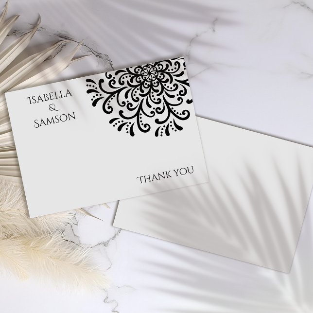 Cartões de agradecimentos branco, preto e floresce (Criador carregado)