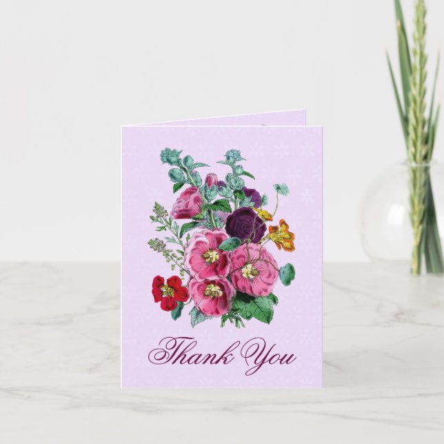 Cartões de agradecimentos com Vintage Hollyhock Bl (Frente)