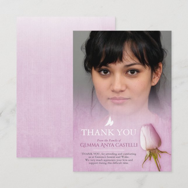 Cartões de agradecimentos da família de fotos rosa (Frente/Verso)