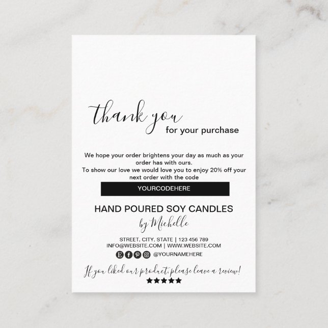 Cartões de agradecimentos da placa de atendimento  (Verso)