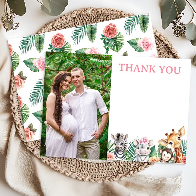 Cartões de agradecimentos da Safari Jungle Girl (Blank Thank You Photo Thank You Card)