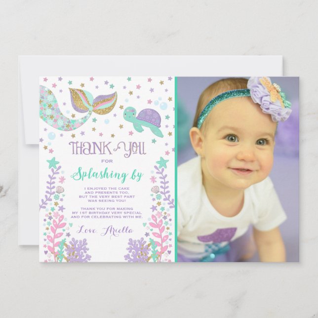 Cartões de agradecimentos da sereia sob o obrigado (Frente)