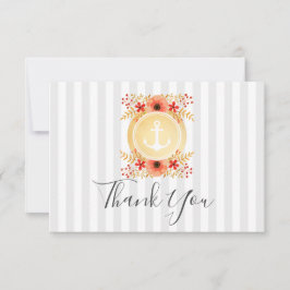 Cartões de agradecimentos de Âncora Floral Dourada