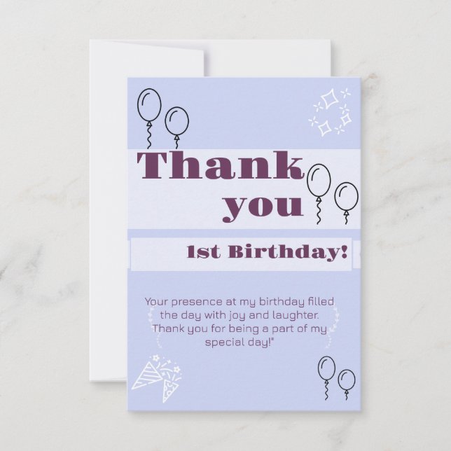 Cartões de agradecimentos de aniversário azul (Frente)