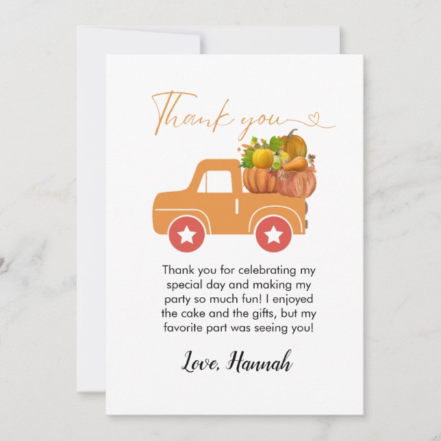 Cartões de agradecimentos de aniversário de abóbor (Frente)
