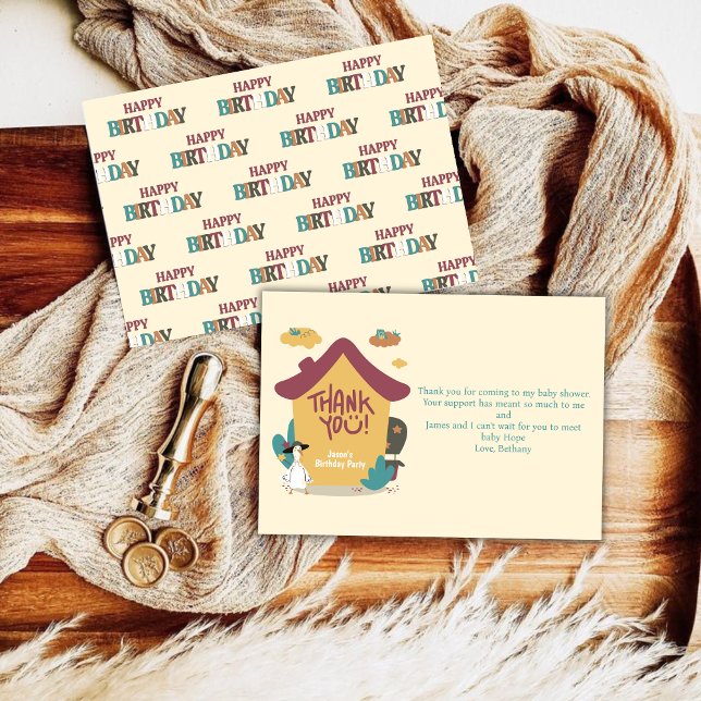 Cartões de agradecimentos de Aniversário de crianç (Colorful Cozy House Kids Birthday Thank You Card)