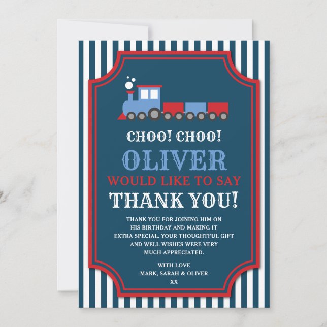 Cartões de agradecimentos de aniversário do trem (Frente)