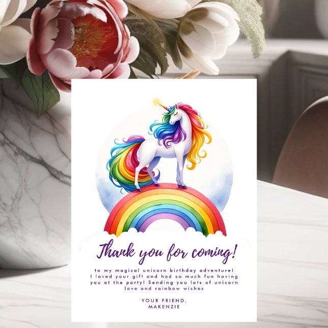 Cartões de agradecimentos de Aniversário do Unicór (Magical Rainbow Unicorn Birthday Thank You Card)