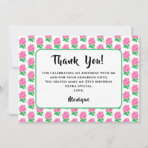 Cartões de agradecimentos de aniversário rosa rosa