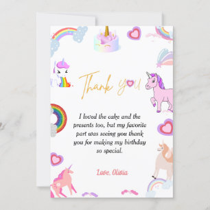 Cartões de agradecimentos de aniversário unicórnio