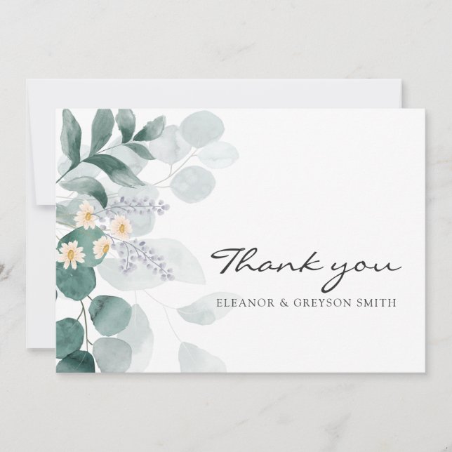 Cartões de agradecimentos de aquarela de eucalipto (Frente)