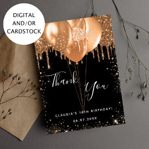 Cartões de agradecimentos de balões de ouro preto