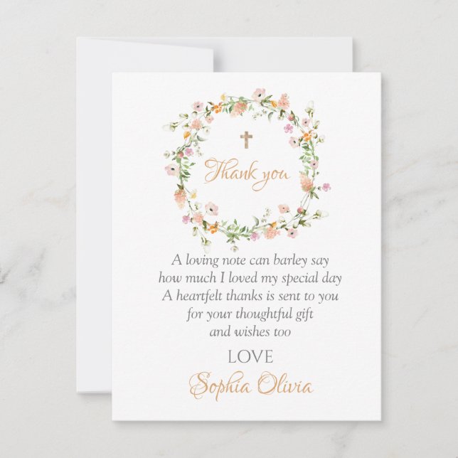 Cartões de agradecimentos de batismo de flor selva (Frente)