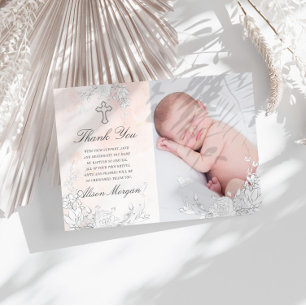 Cartões de agradecimentos de batismo floral sutil