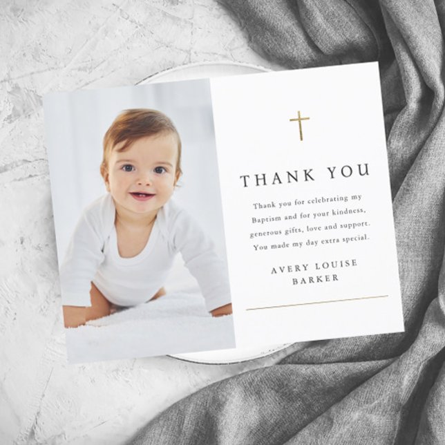 Cartões de agradecimentos de Batismo Fotográfico C (Modern simple baby photo baptism thank you cards.)