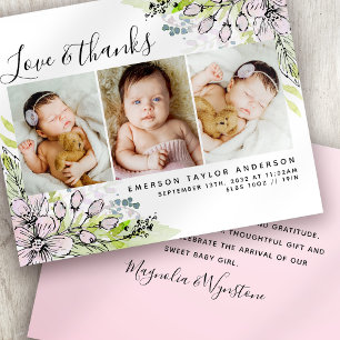 Cartões de agradecimentos de Bebê de Foto Floral C