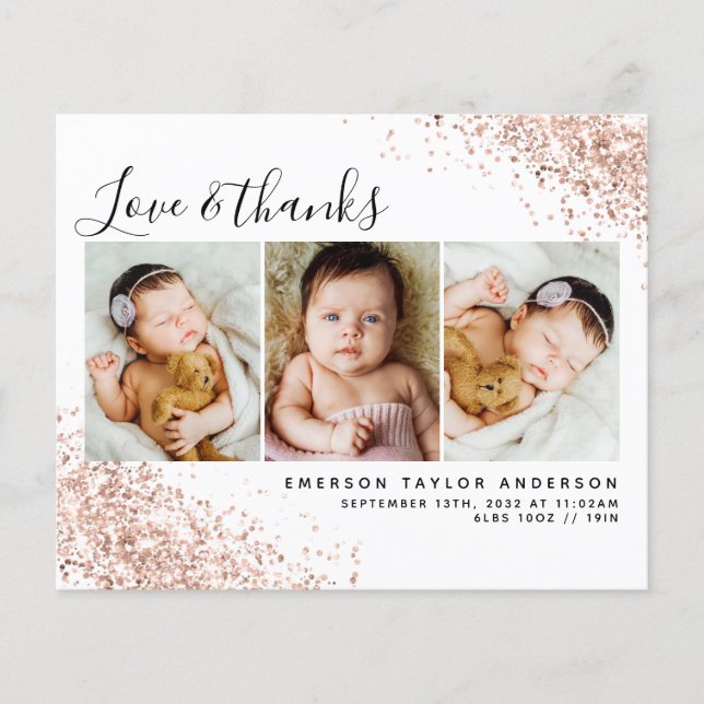 Cartões de agradecimentos de Bebê de Foto Glitter  (Frente)