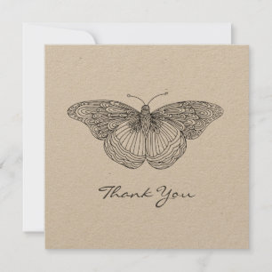 Cartões de agradecimentos de borboleta desenhada 