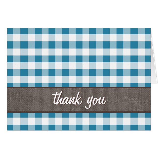 Cartões de agradecimentos de Canvas Gingham Azul e (Frente horizontal)