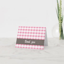 Cartões de agradecimentos de Canvas Gingham, rosa