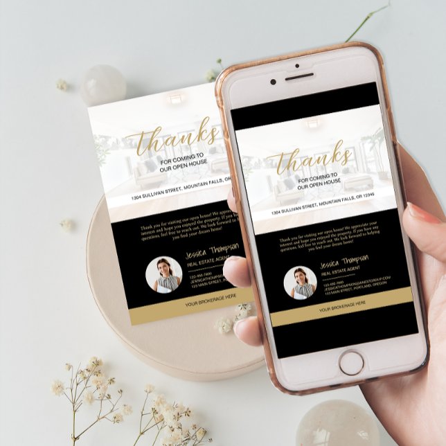Cartões de agradecimentos de Casa Aberta de Imóvei (Modern Real Estate Open House Thank You Card)